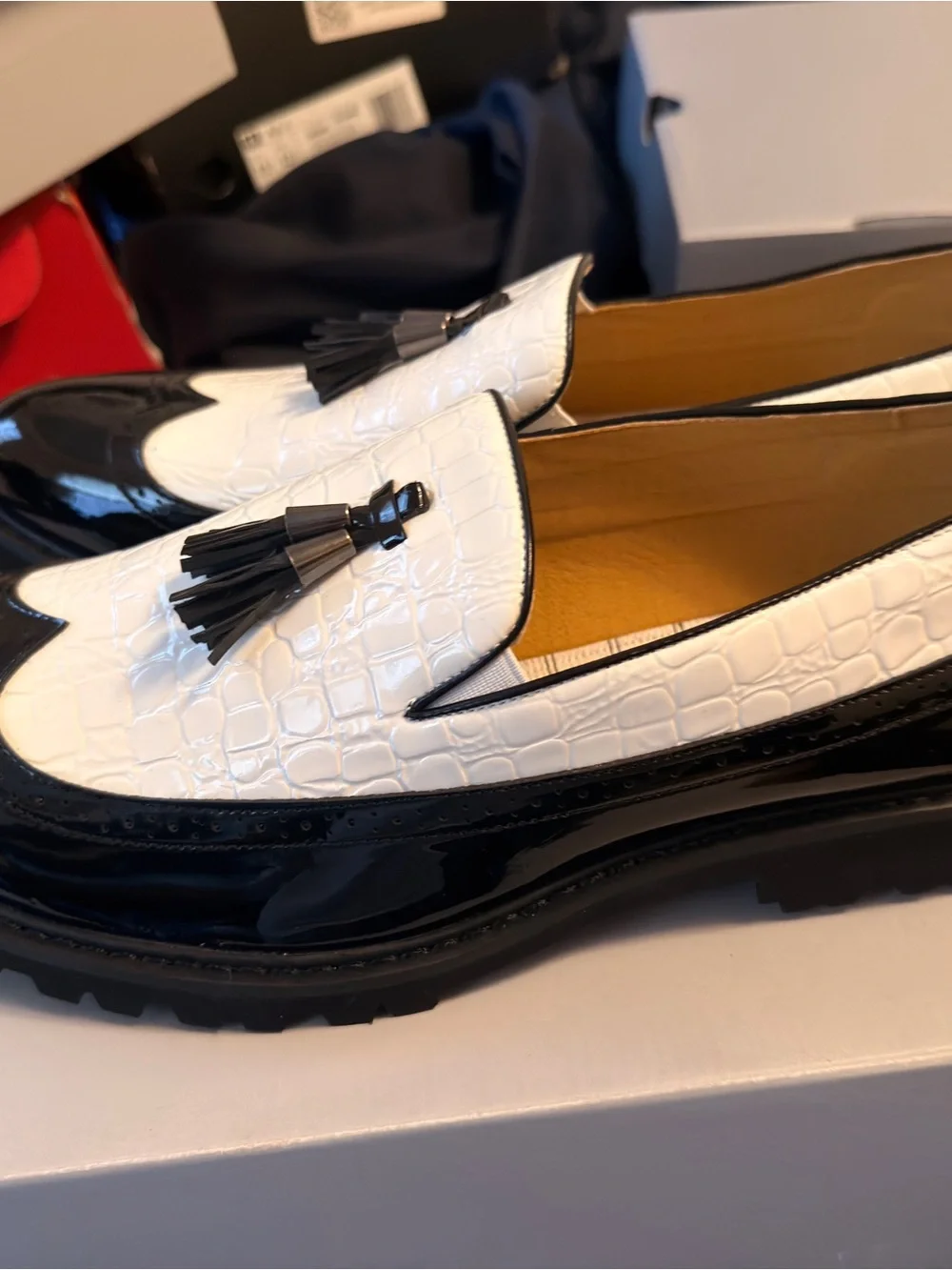 Men's Black & White Tassel Loafers